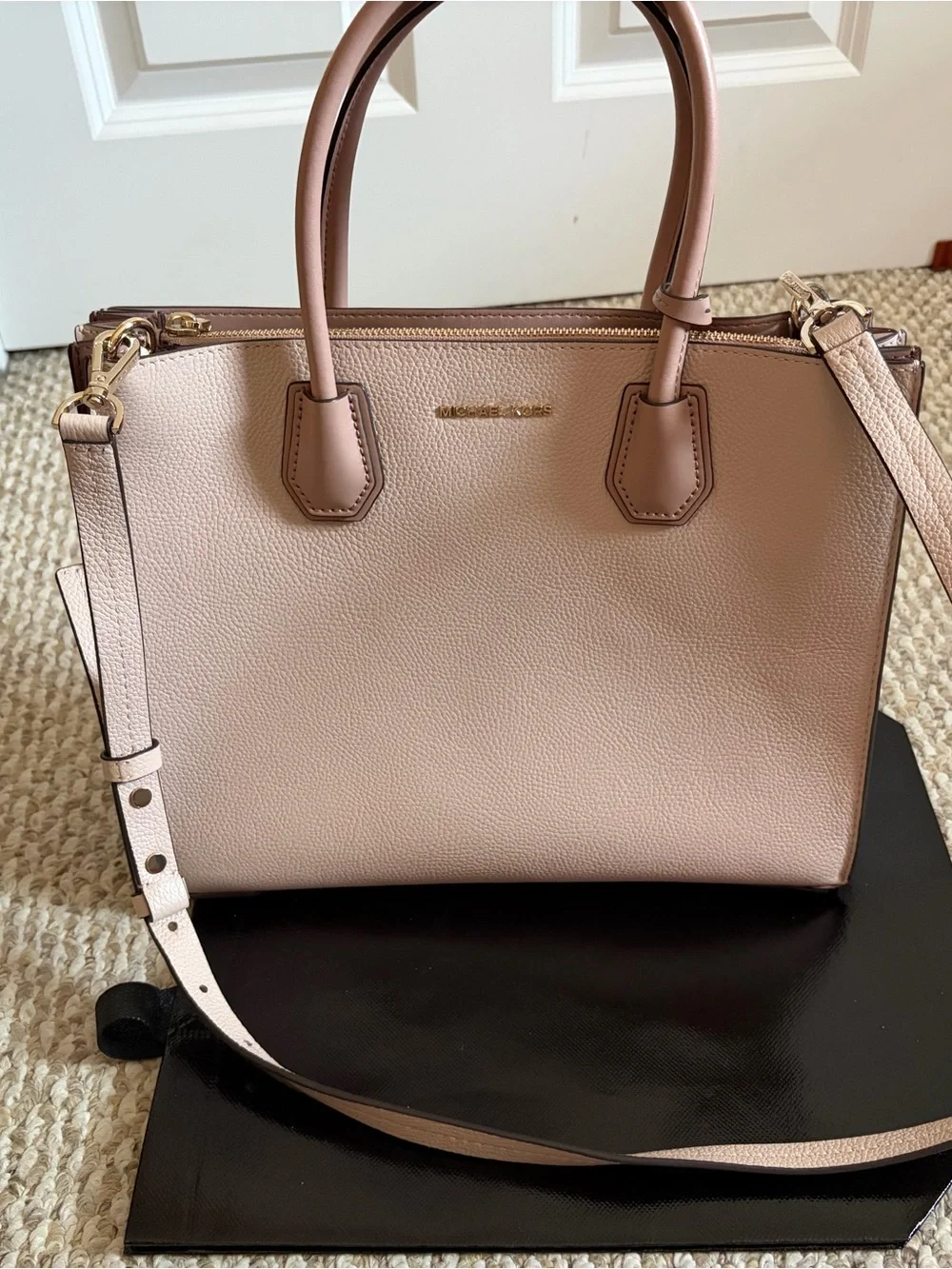 Michael Kors Blakely Pebbled Leather Satchel in Pale Pink